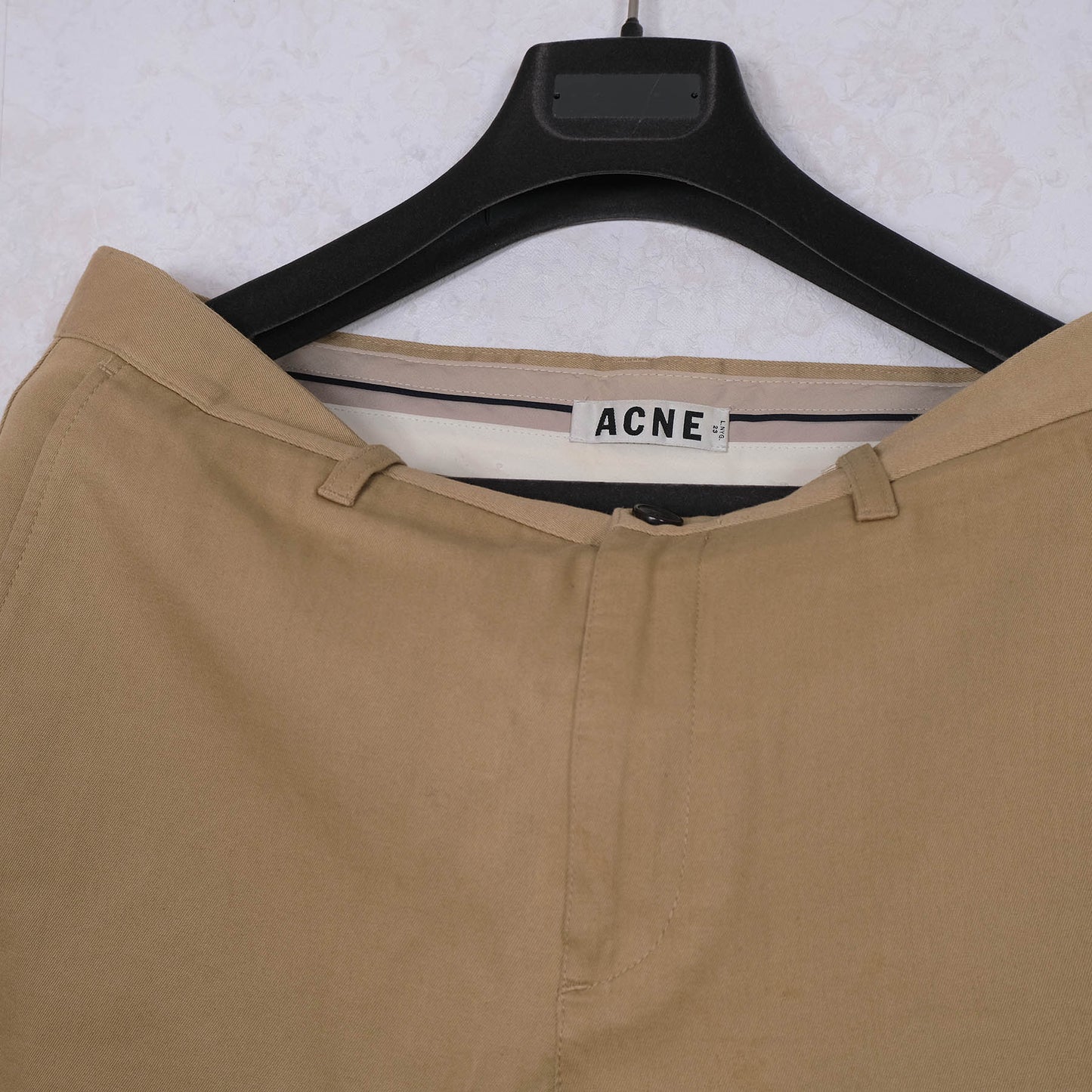 Acne Studios, vaaleat puuvillahousut, koko 50, hoikka, khaki