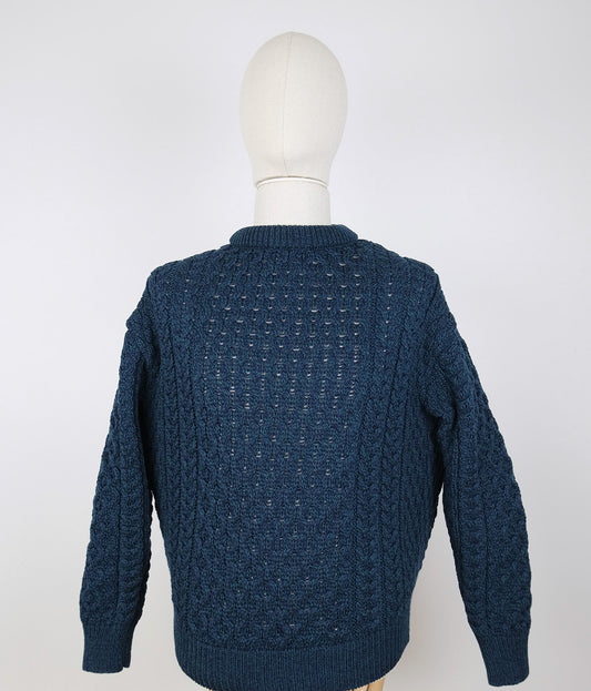 Aran Crafts, sininen neule, koko M, tehty Irlannissa, merino