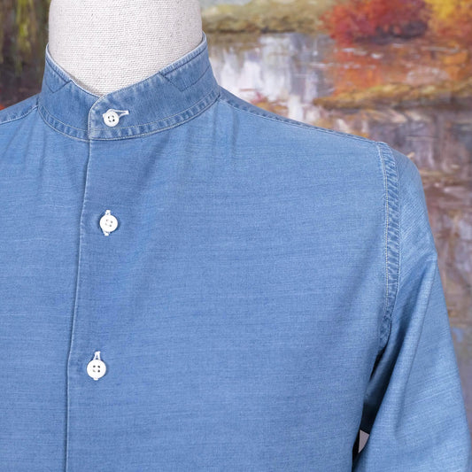 Bolzonella, blue denim shirt, size 15.5, rare band collar