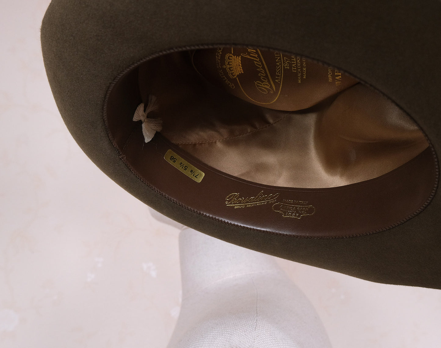 Borsalino, viher-ruskea lierihattu, koko 58 tai 59, fedora