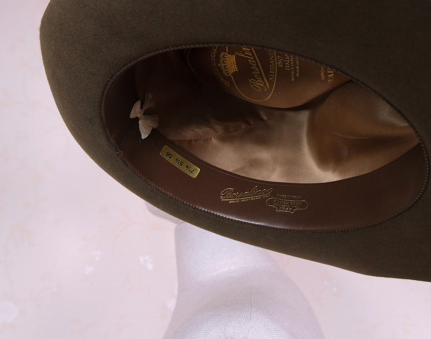 Borsalino, viher-ruskea lierihattu, koko 58 tai 59, fedora