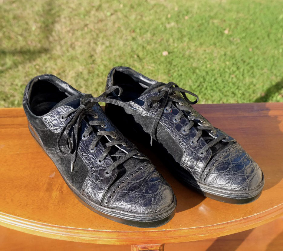 Brioni, black sneakers, crocodile leather, size 10UK, rare model