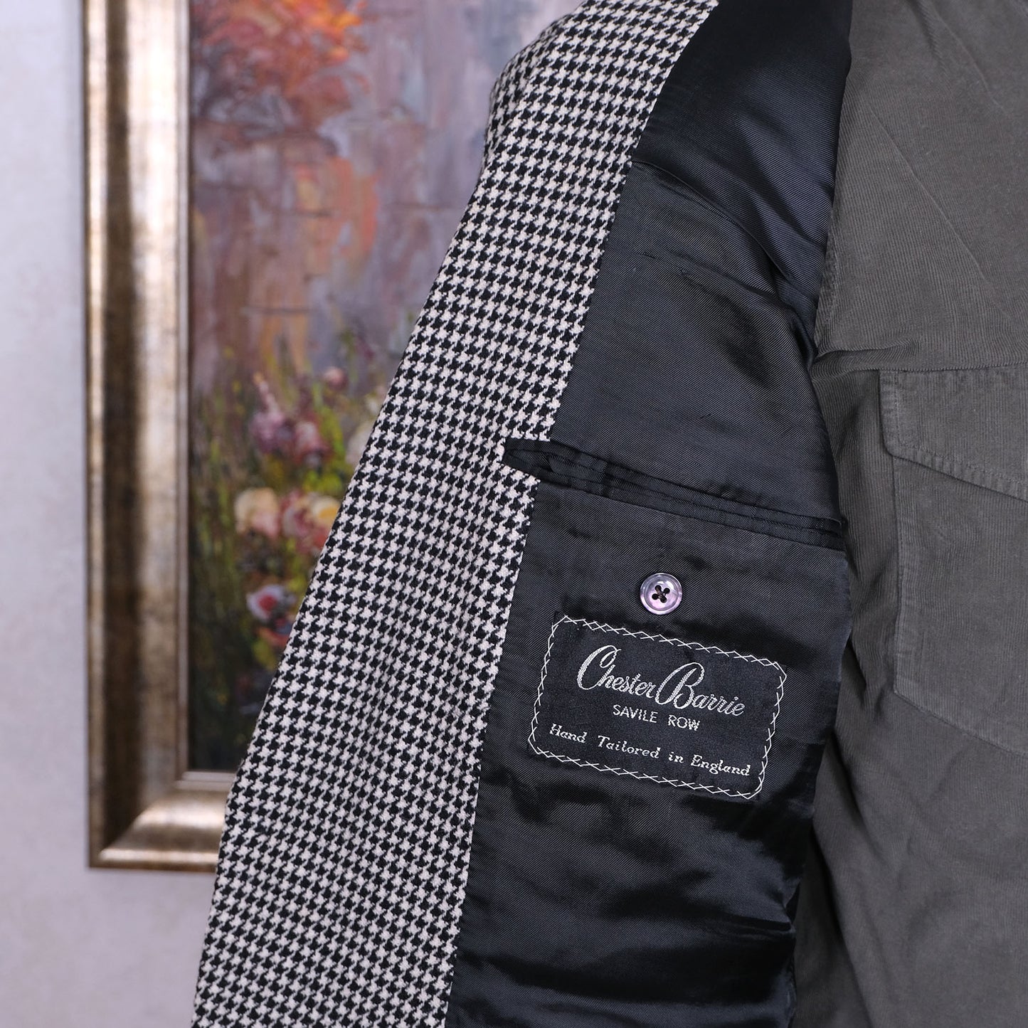 Chester Barrie, käsintehty musta-valkoinen irtotakki, koko 50