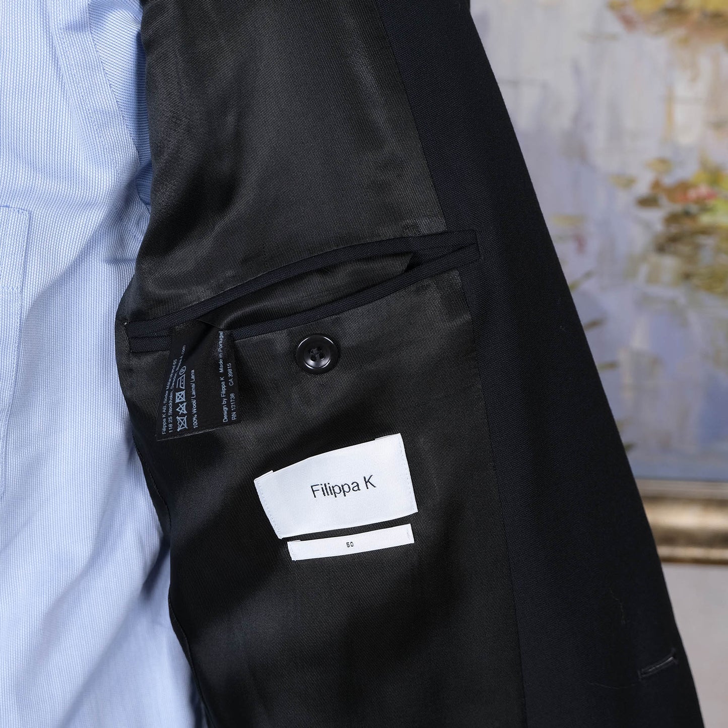 Filippa K, tumma puku, koko 50 tai 48, hoikka ja moderni