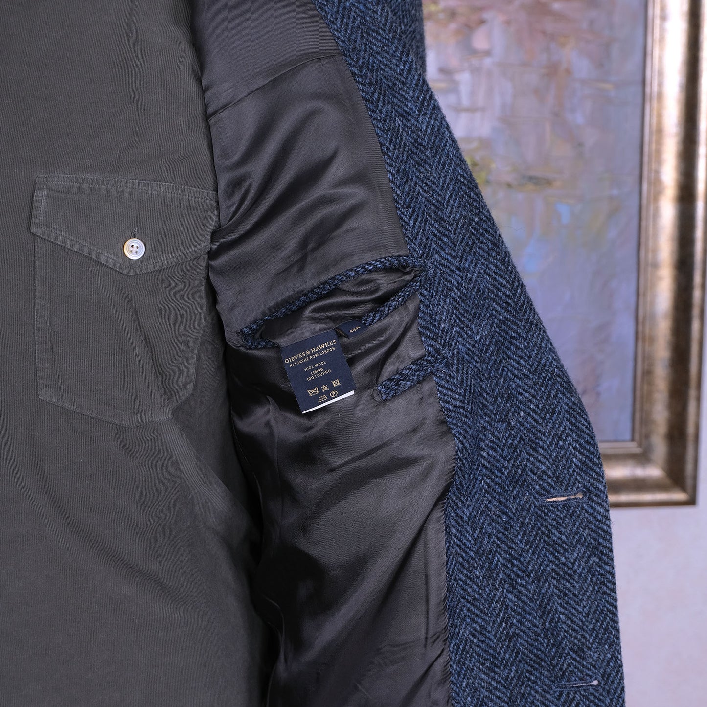 Gieves & Hawkes, miehekäs sininen tweedtakki, koko 56