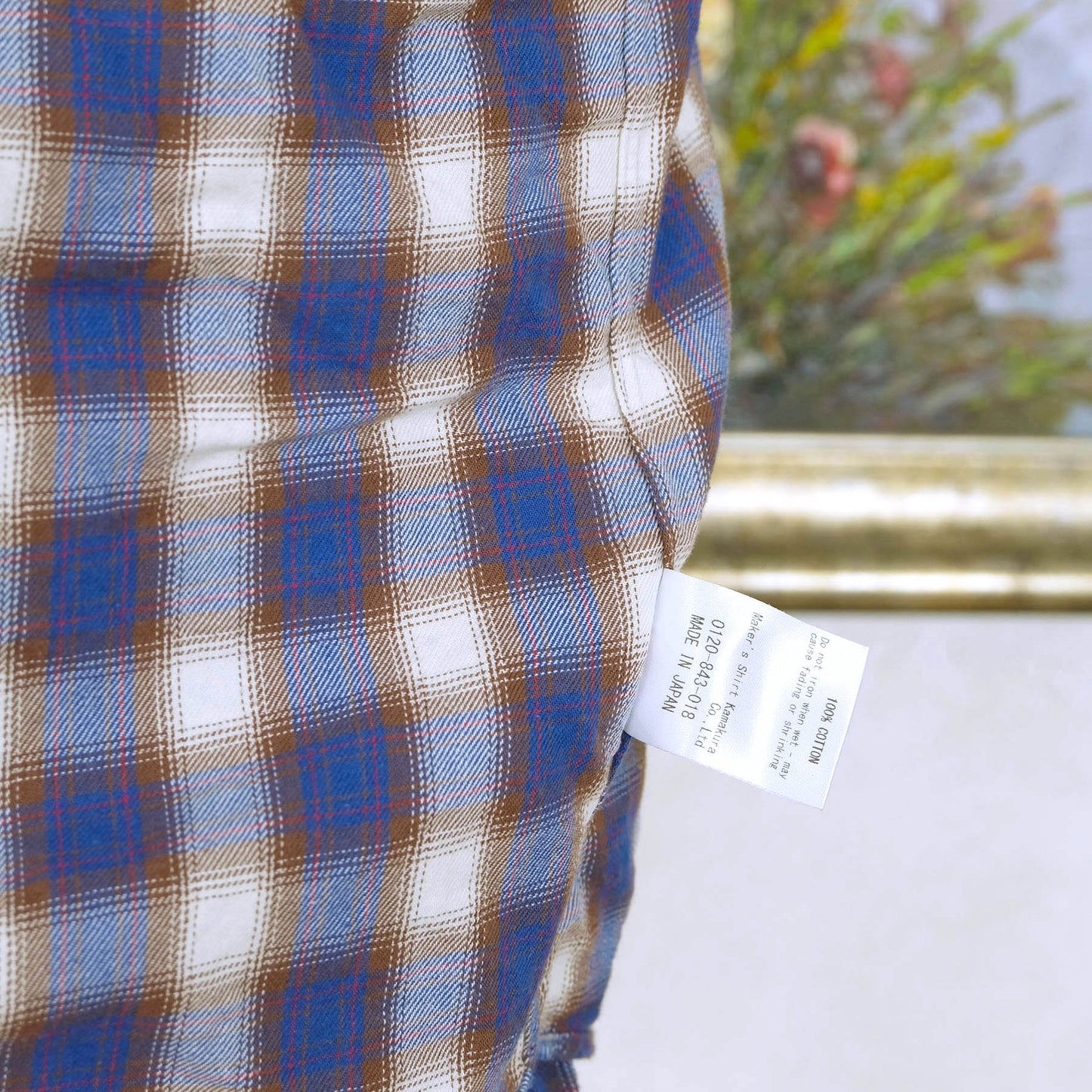 Kamakura, blue check flannel shirt, size L, slim