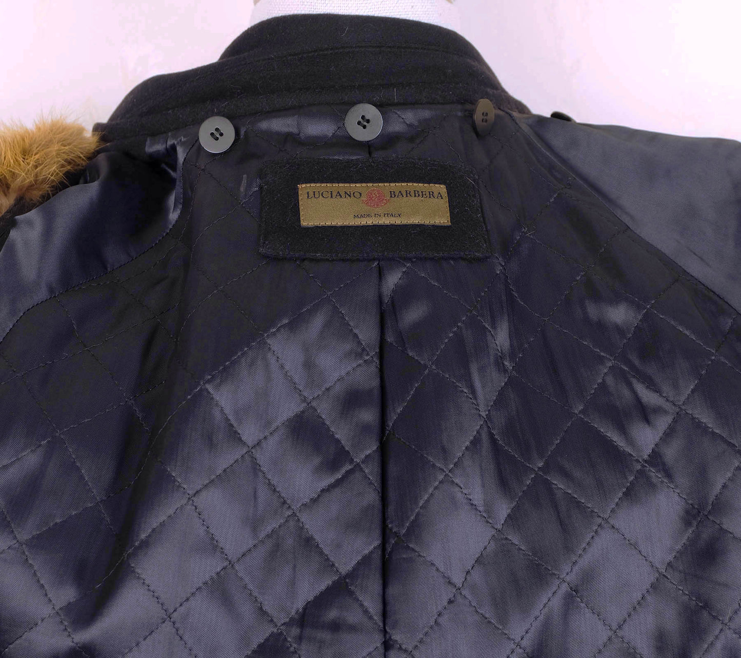 Luciano Barbera, blue wool coat, size 48EU, with fur lining
