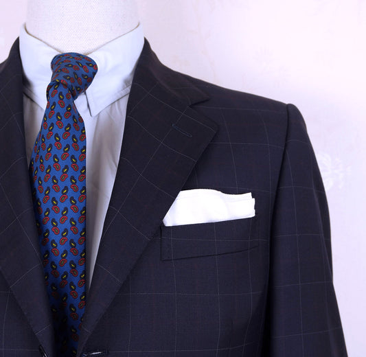 Mabro, dark blue windowpane suit, size 48EU
