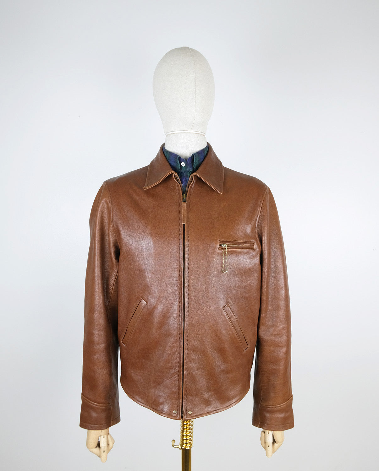 Simon James Cathcart, brown repro leather jacket, size M, goatskin