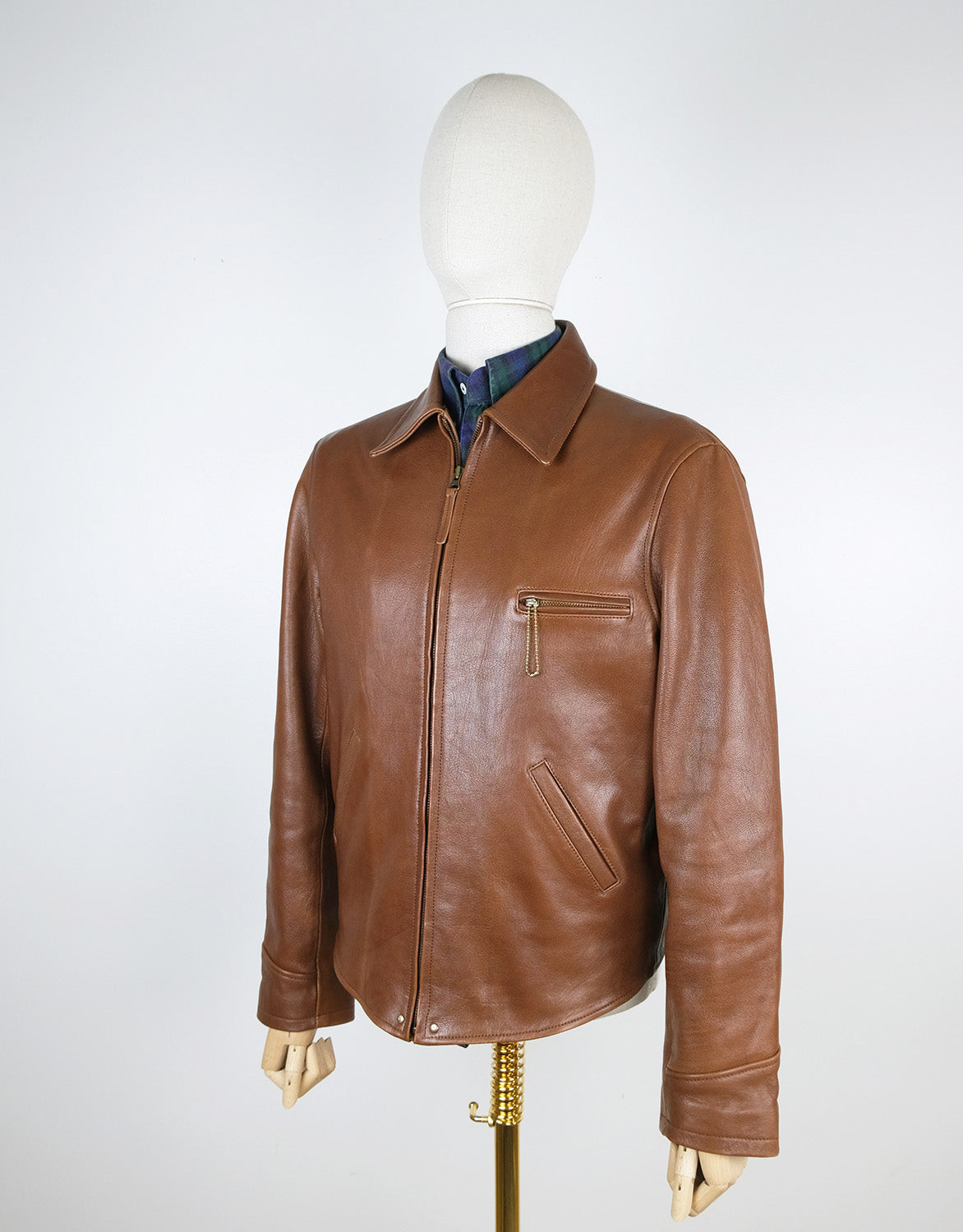 Simon James Cathcart, brown repro leather jacket, size M, goatskin