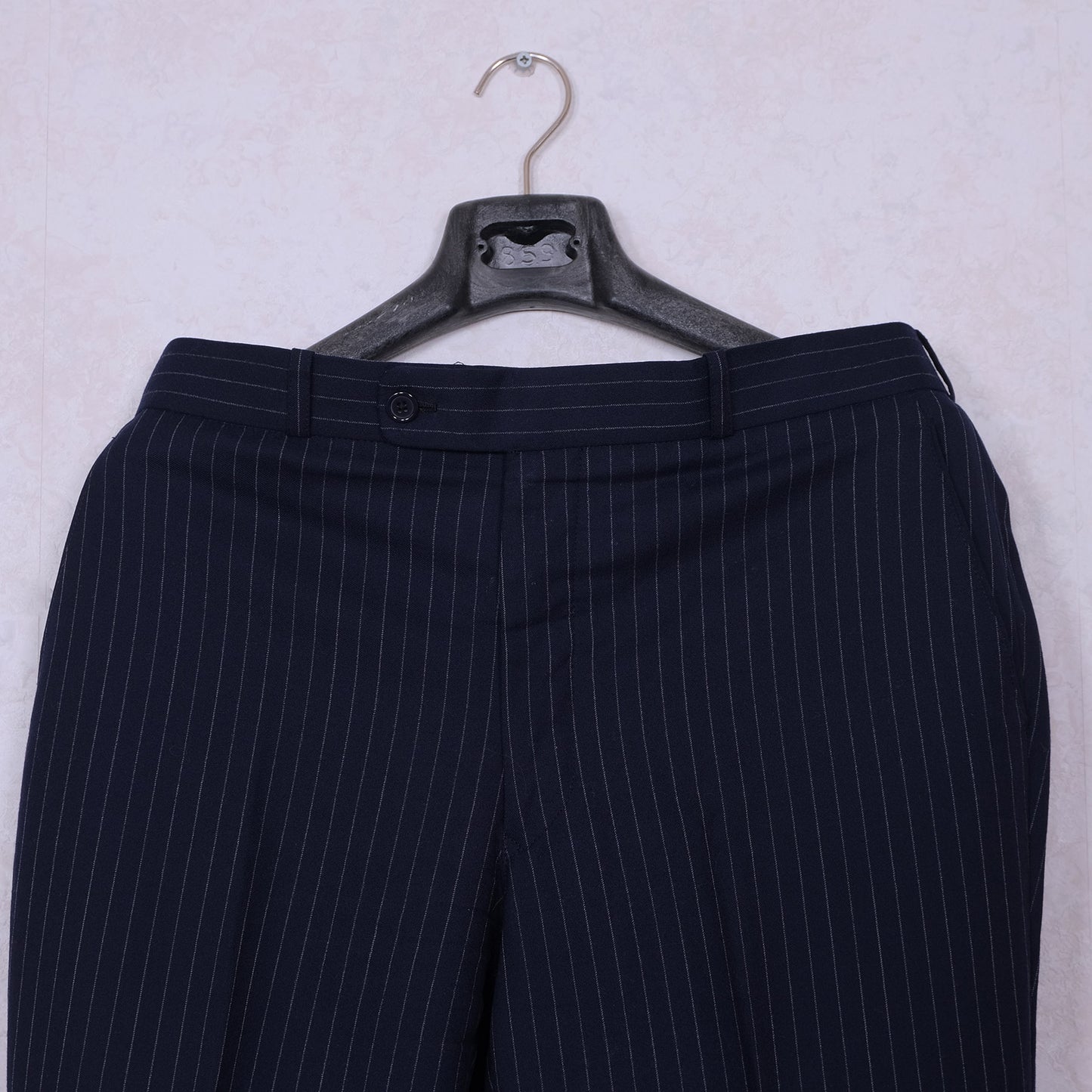 Pinstripes, navy suit, size 50EU, handmade, striped