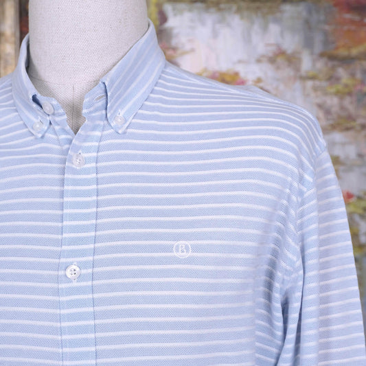 Bogner, blue shirt, size 41, horizontal stripes, piqué cotton