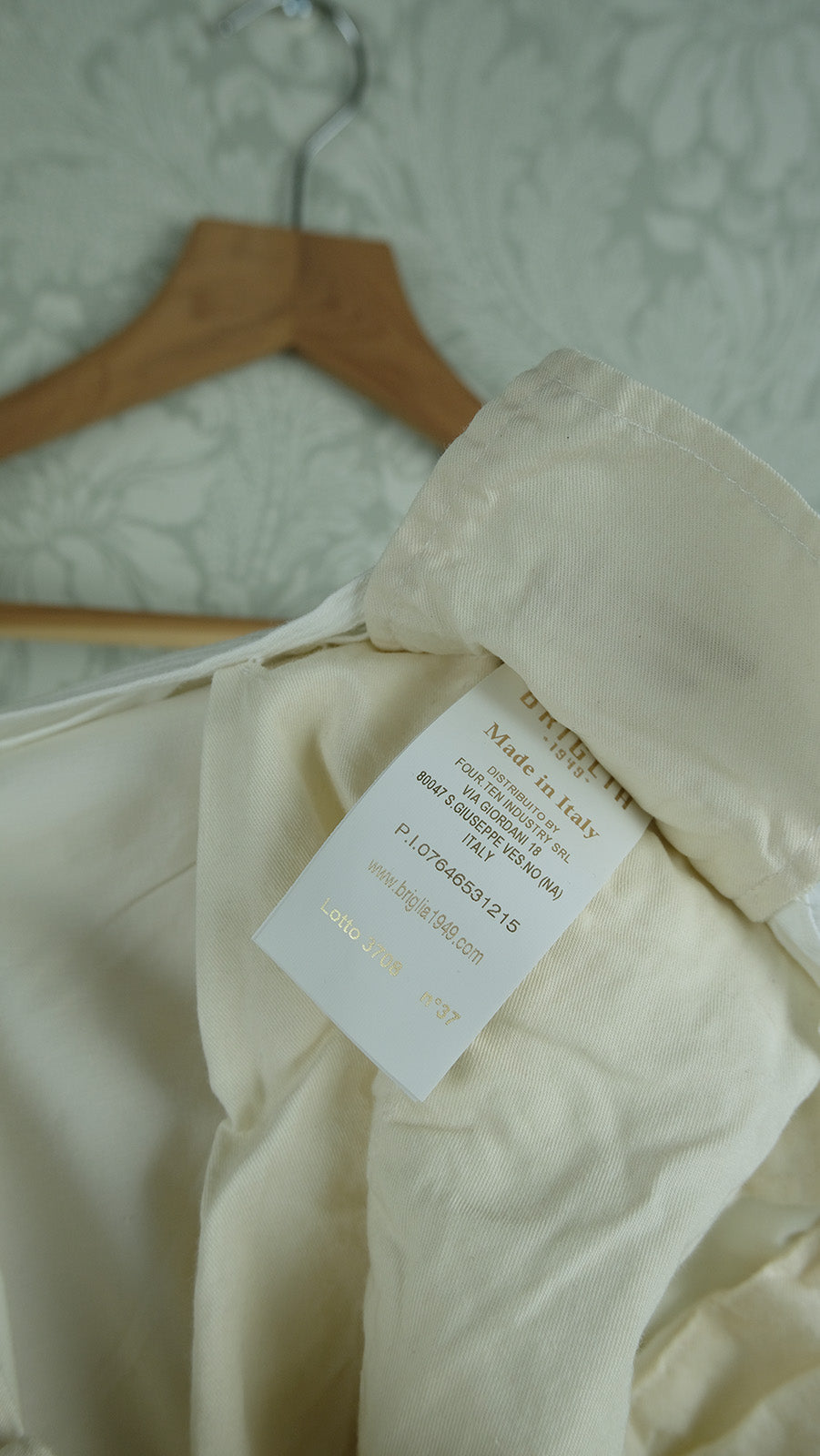 Briglia, cream cotton trousers, size 32'', slim, retail price 200 e