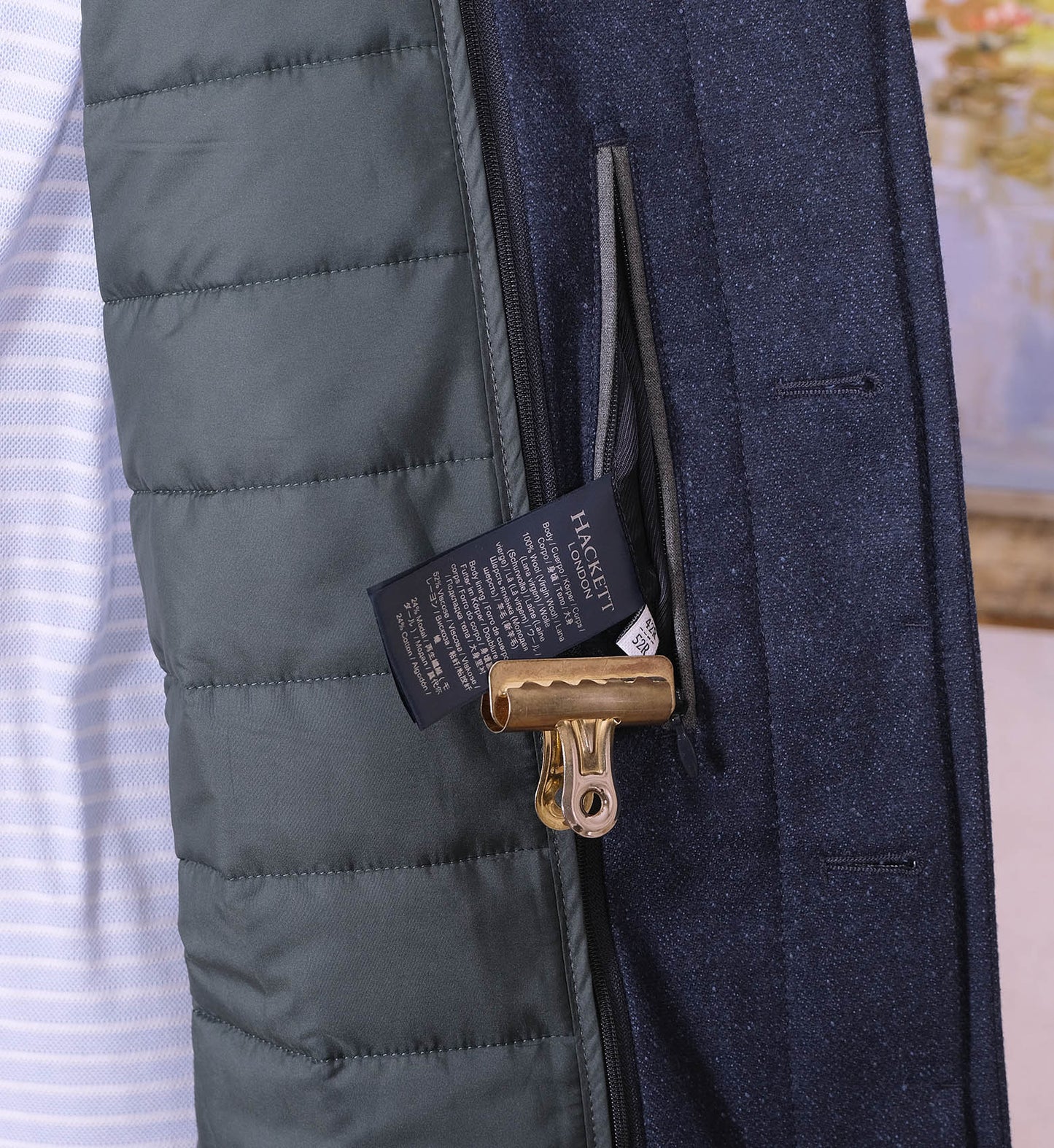 Hackett, tummansininen villakangastakki, koko 50, tikkivuori