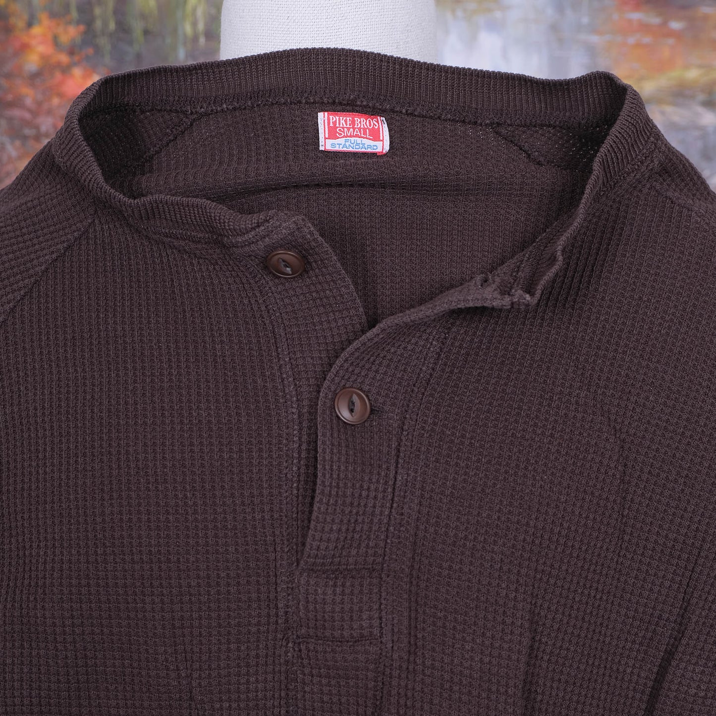 Pike Brothers, brown henley shirt, size S, waffle knit