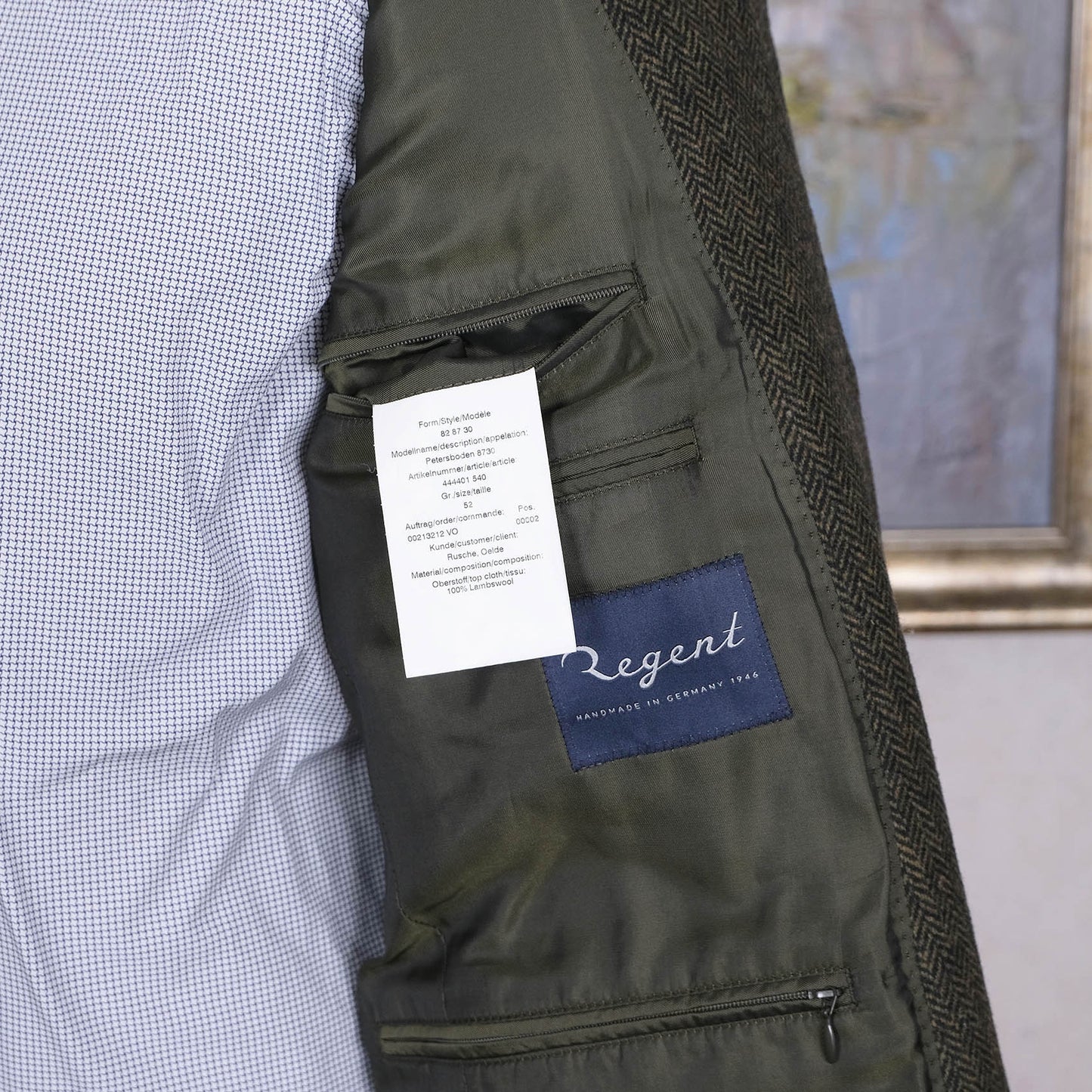 Regent Handtailored, green tweed jacket, size 52, made in Germany