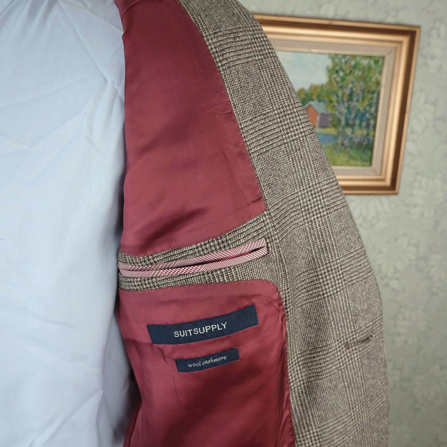 Suitsupply, ruskea irtotakki, koko 50, ruudukkokuvio