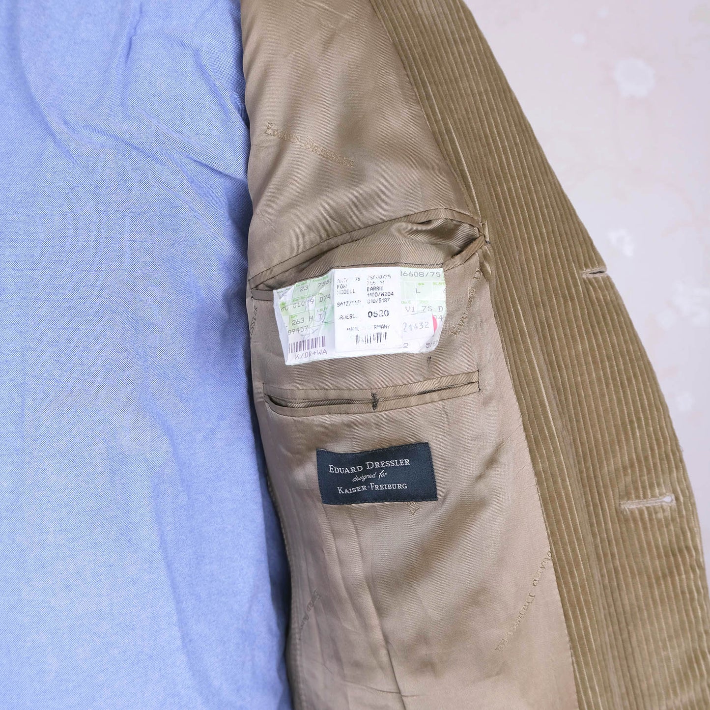 Eduard Dressler, tan corduroy jacket, size 52EU