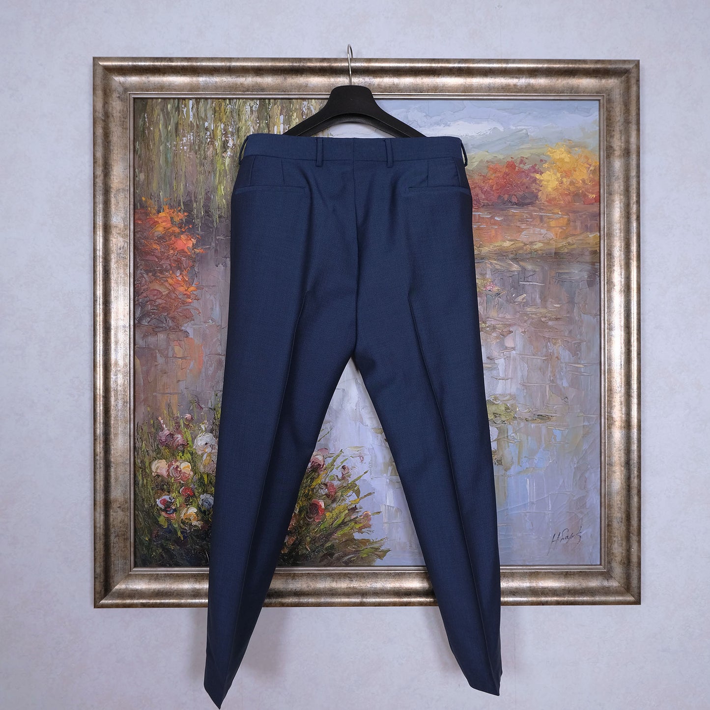Tailor Mikael Sinisalo, blue wool trousers, size 36'', mohair cloth