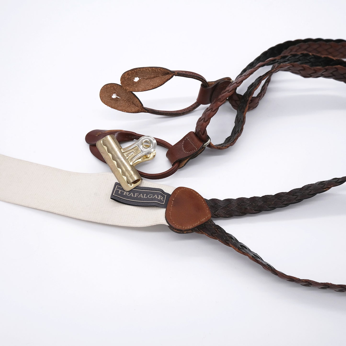 Trafalgar, brown braces, braided leather, made in USA
