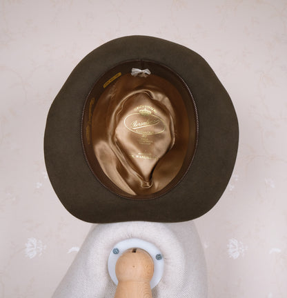 Borsalino, viher-ruskea lierihattu, koko 58 tai 59, fedora