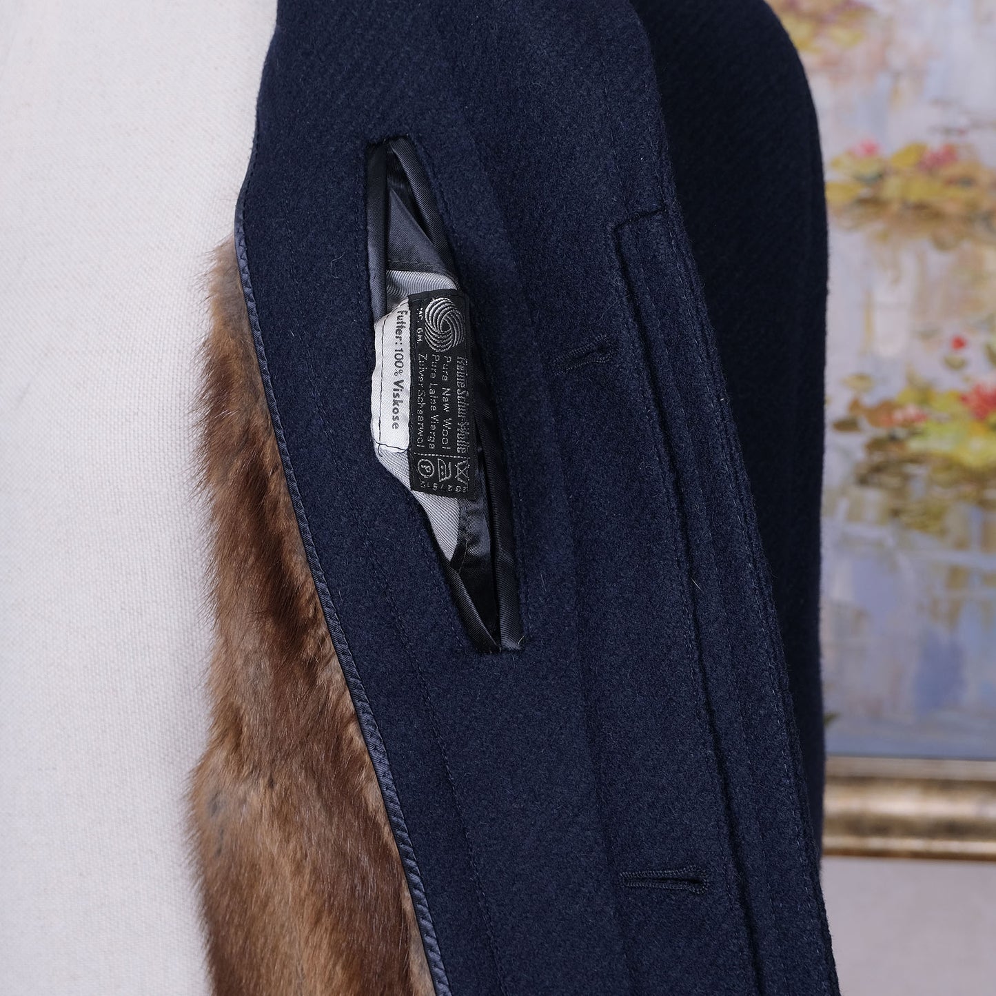 Brümmer, sininen villakangastakki, koko 50, minkkivuori