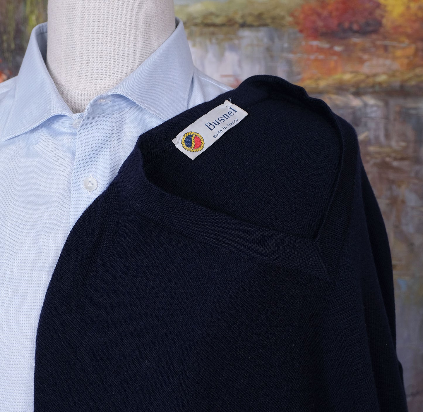 Busnel, navy blue sweater, size M, tricot knit