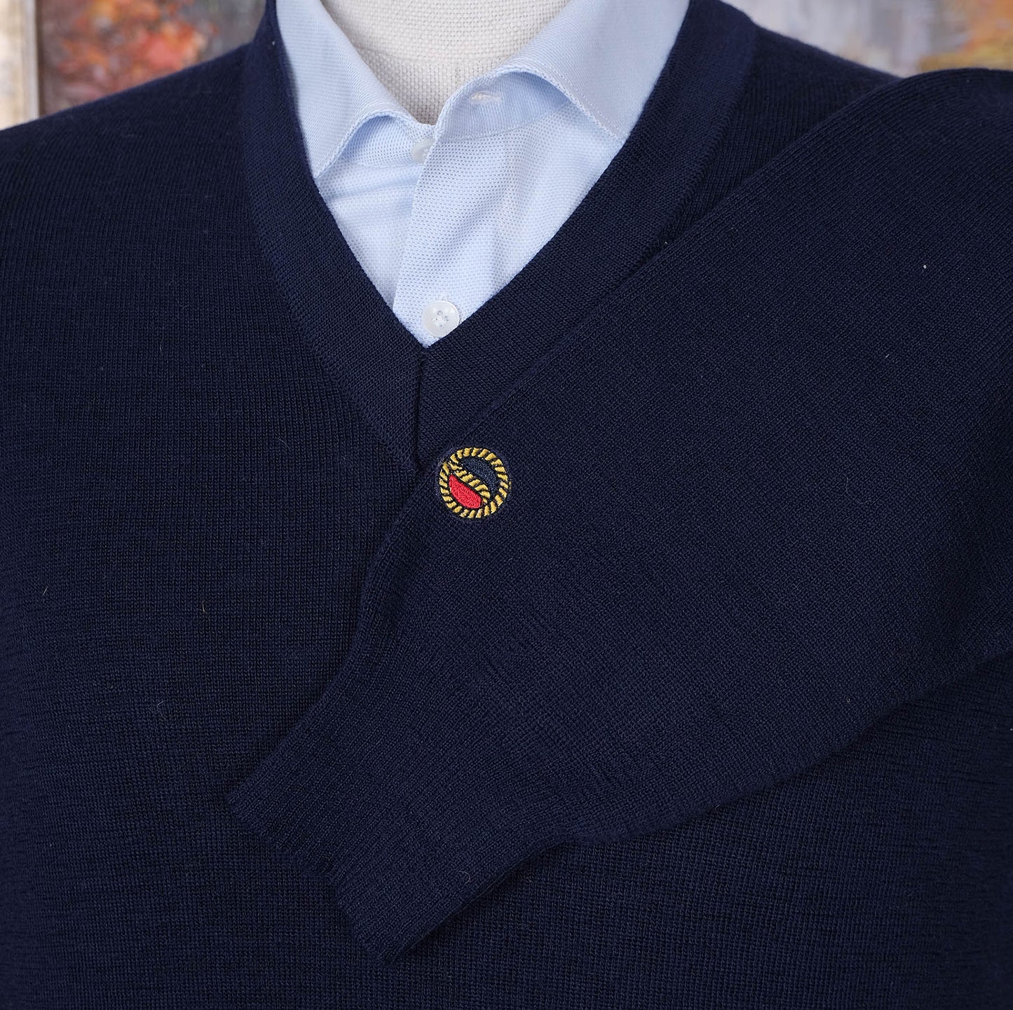 Busnel, navy blue sweater, size M, tricot knit