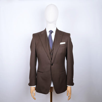 Caine Clothiers, ruskea puku, koko 48, mittatilauspuku