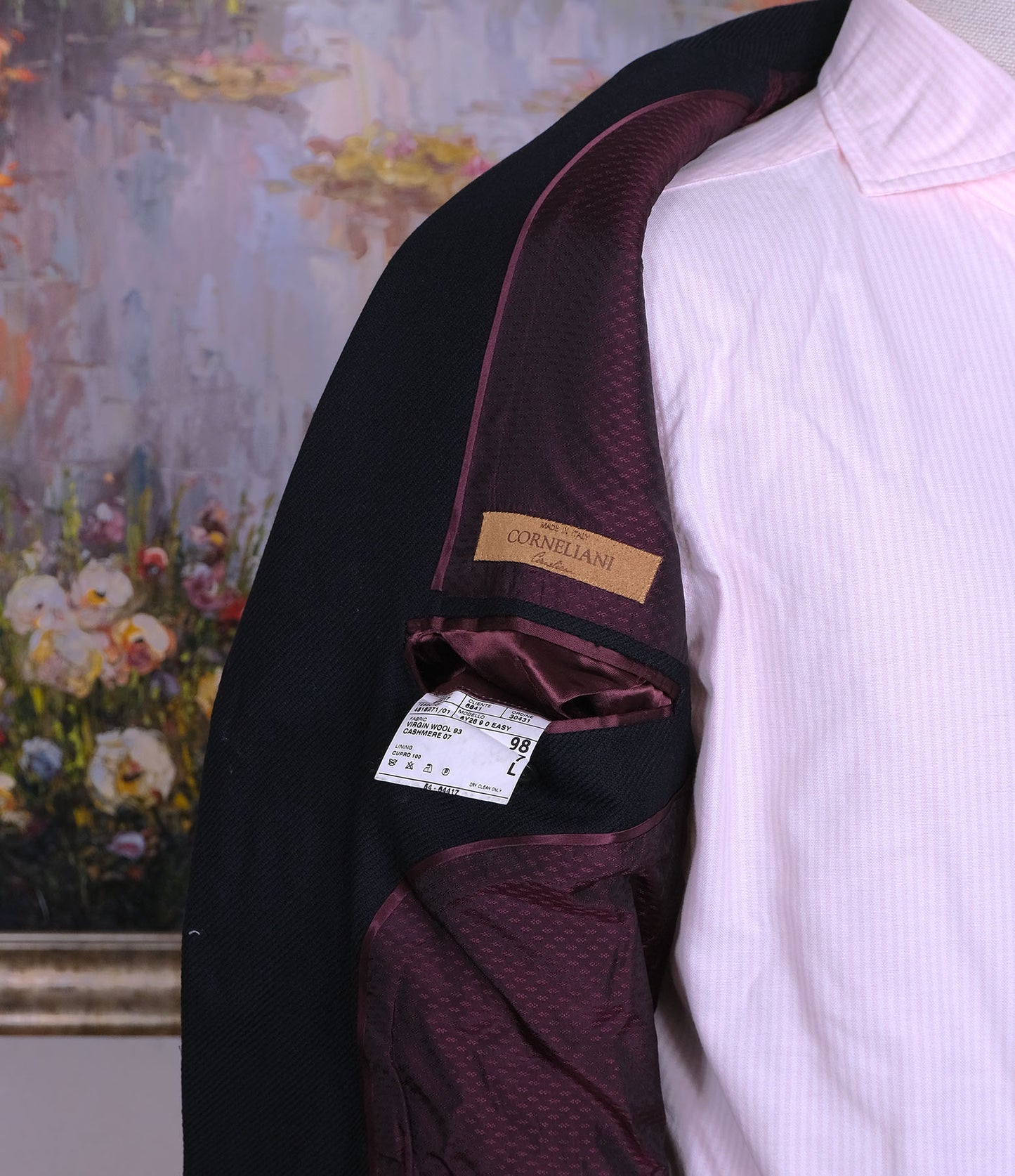Corneliani, tummansini-musta irtotakki, koko 50