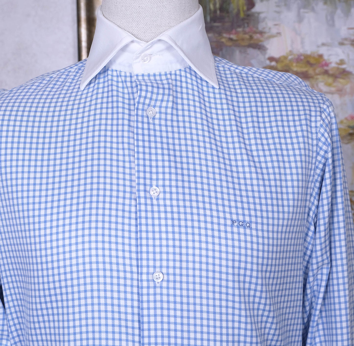 Dege & Skinner, blue bespoke collar shirt, size 15.5