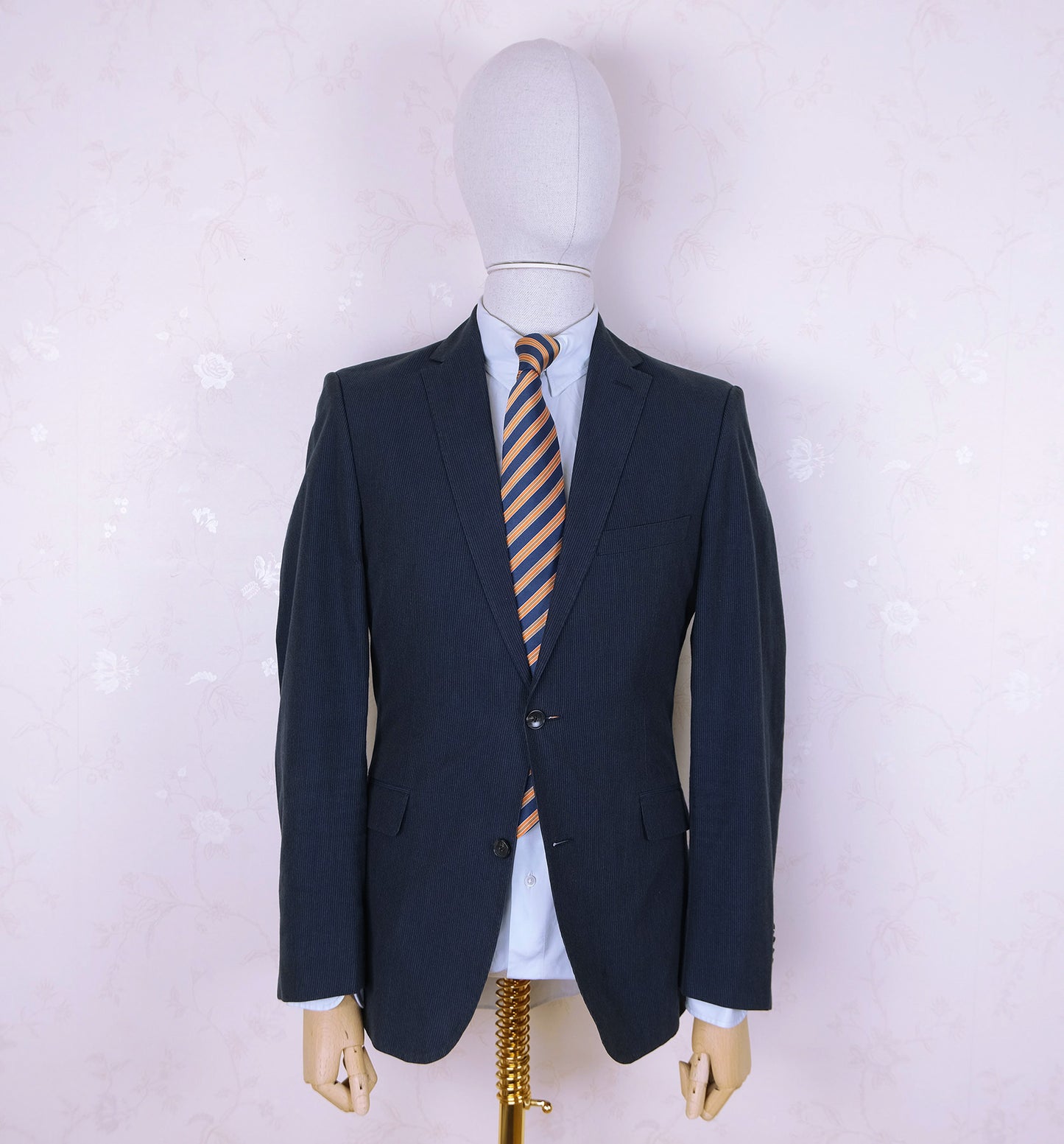 Eduard Dressler, dark blue suit, size 36UK, pinstripe, cotton
