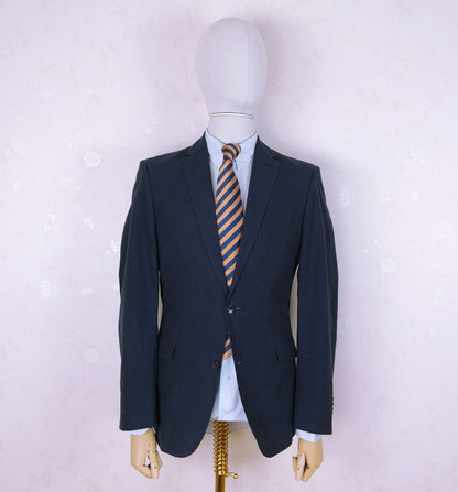 Eduard Dressler, dark blue suit, size 36UK, pinstripe, cotton
