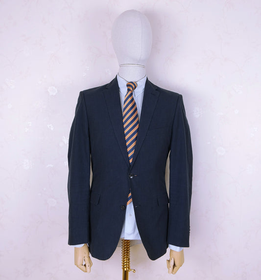 Eduard Dressler, dark blue suit, size 36UK, pinstripe, cotton