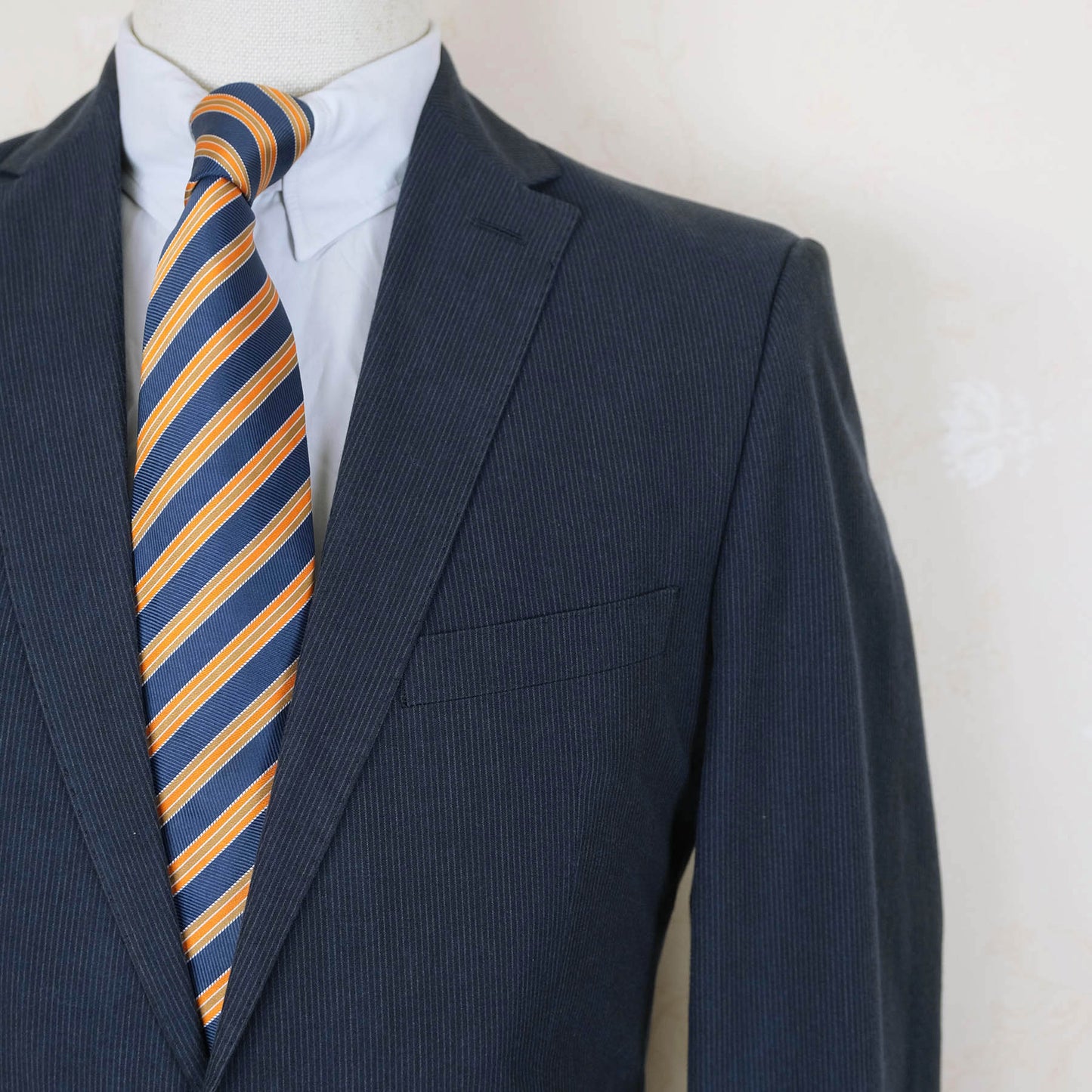 Eduard Dressler, dark blue suit, size 36UK, pinstripe, cotton