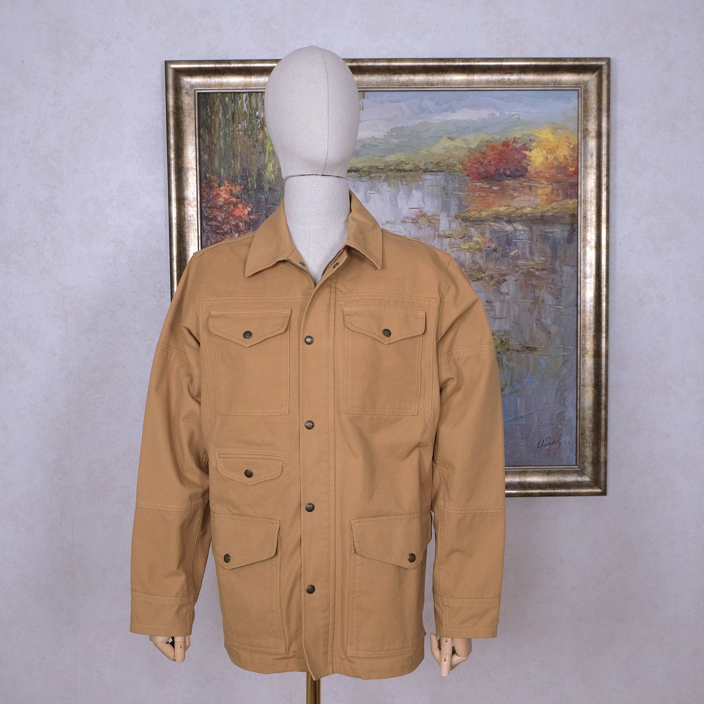 Filson, tan wax cotton jacket, size L, Tin Coat Barn Jacket