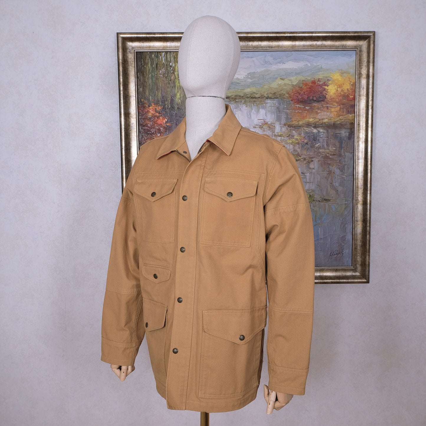 Filson, tan wax cotton jacket, size L, Tin Coat Barn Jacket