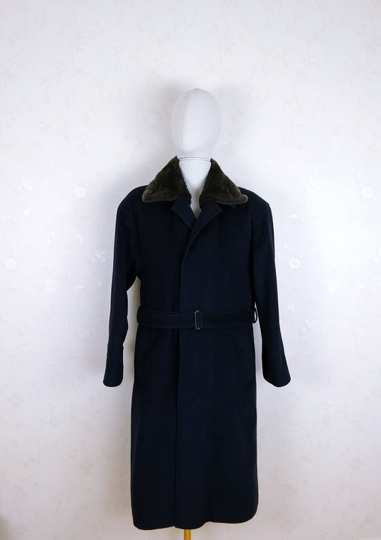 Furscandia, rare blue wool coat, size XL, full fur lining, made in Sweden