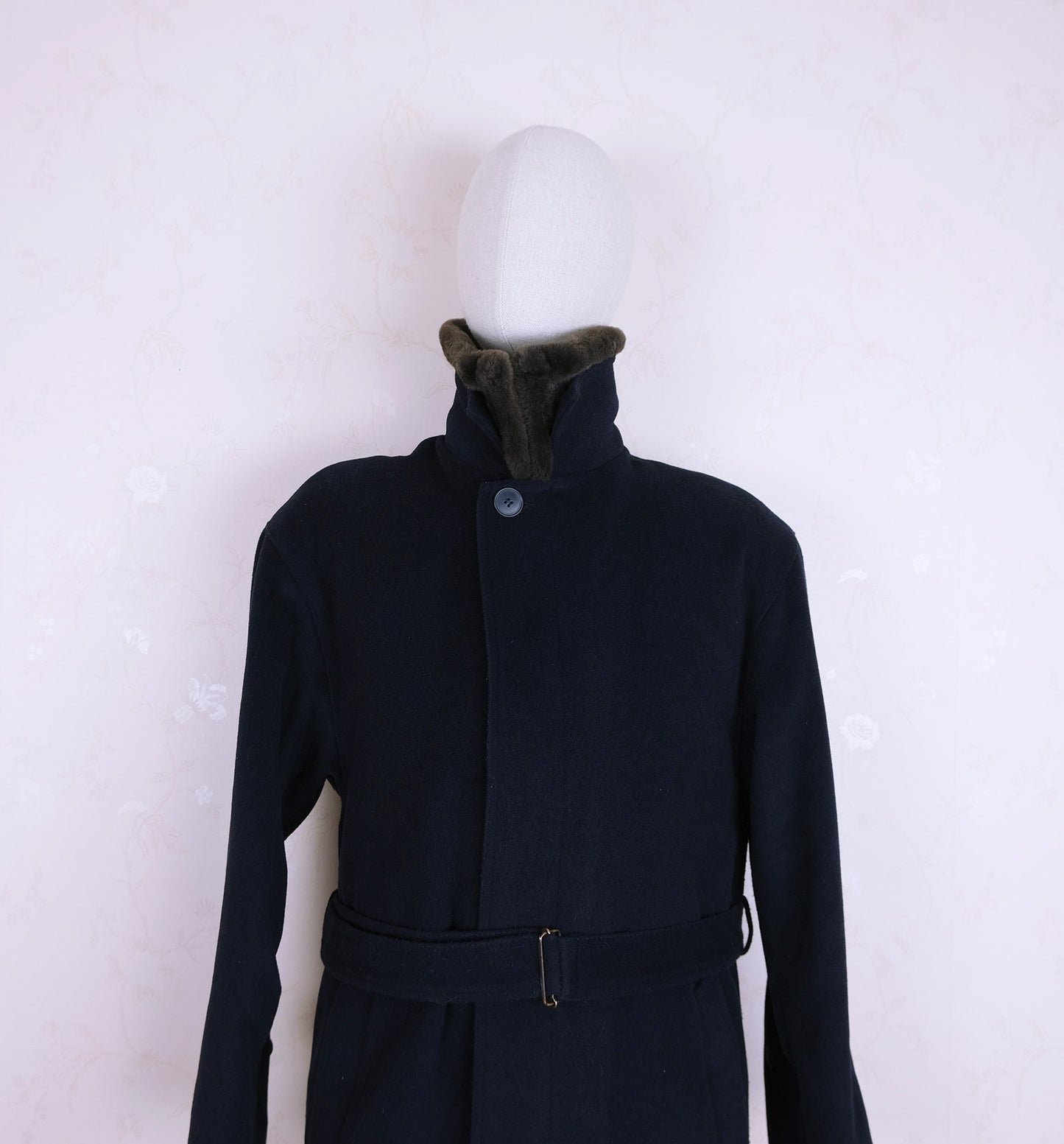 Furscandia, rare blue wool coat, size XL, full fur lining, made in Sweden