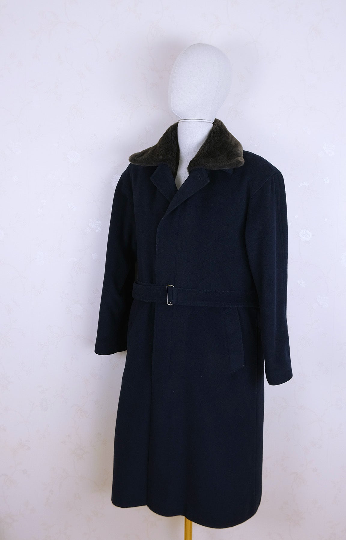 Furscandia, rare blue wool coat, size XL, full fur lining, made in Sweden
