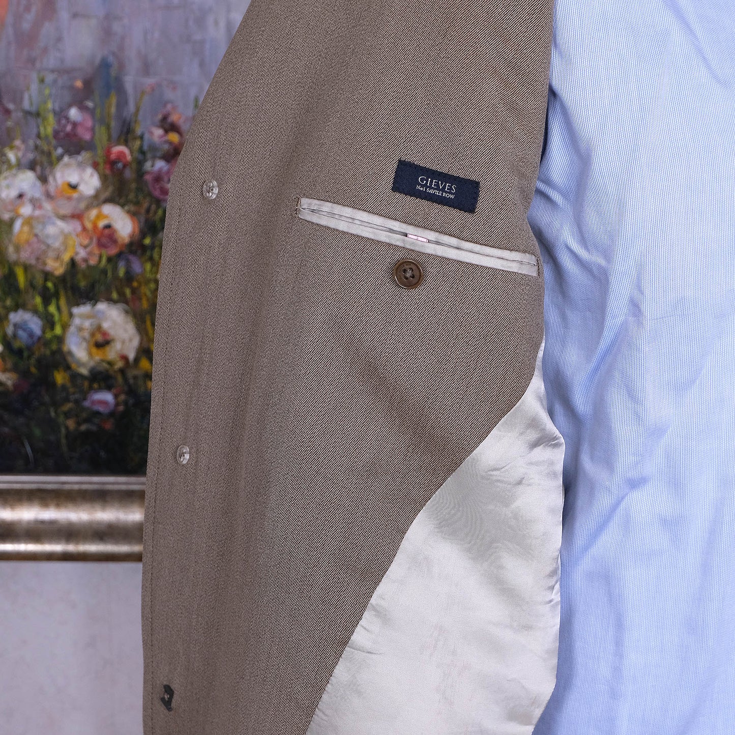 Gieves & Hawkes, vaalea covert coat, koko 50, villakangastakki