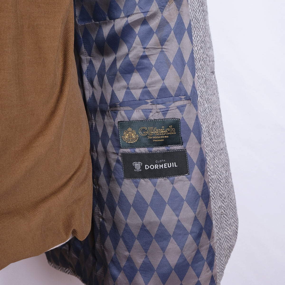 Götrich, sini-harmaa tweedtakki, räätälityötä, koko 52, Dormeuil-kangas