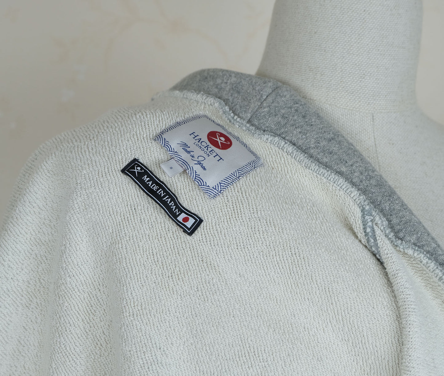 Hackett, grey loop wheel cardigan, size S, made in Japan