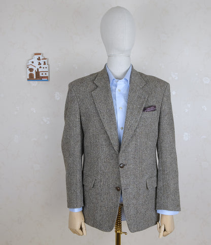 Henry Grant, ruskea harris tweed -takki, koko 50, kalanruoto, tehty Englannissa