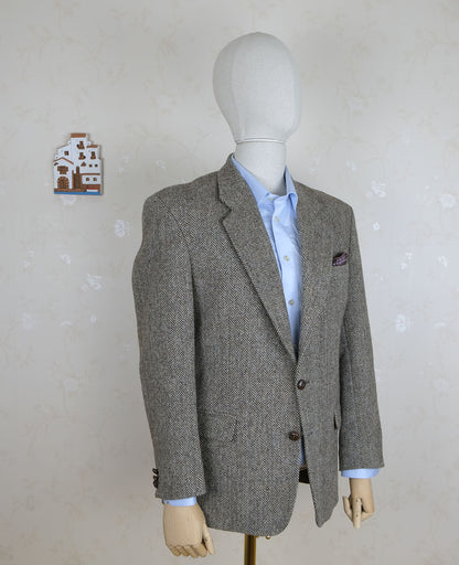Henry Grant, ruskea harris tweed -takki, koko 50, kalanruoto, tehty Englannissa