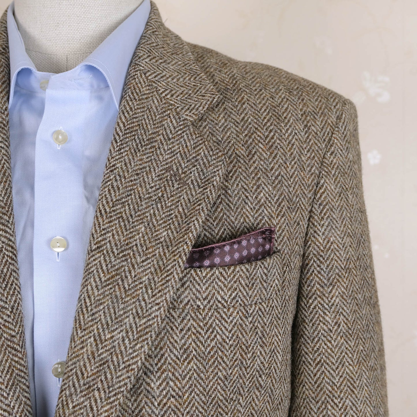 Henry Grant, ruskea harris tweed -takki, koko 50, kalanruoto, tehty Englannissa
