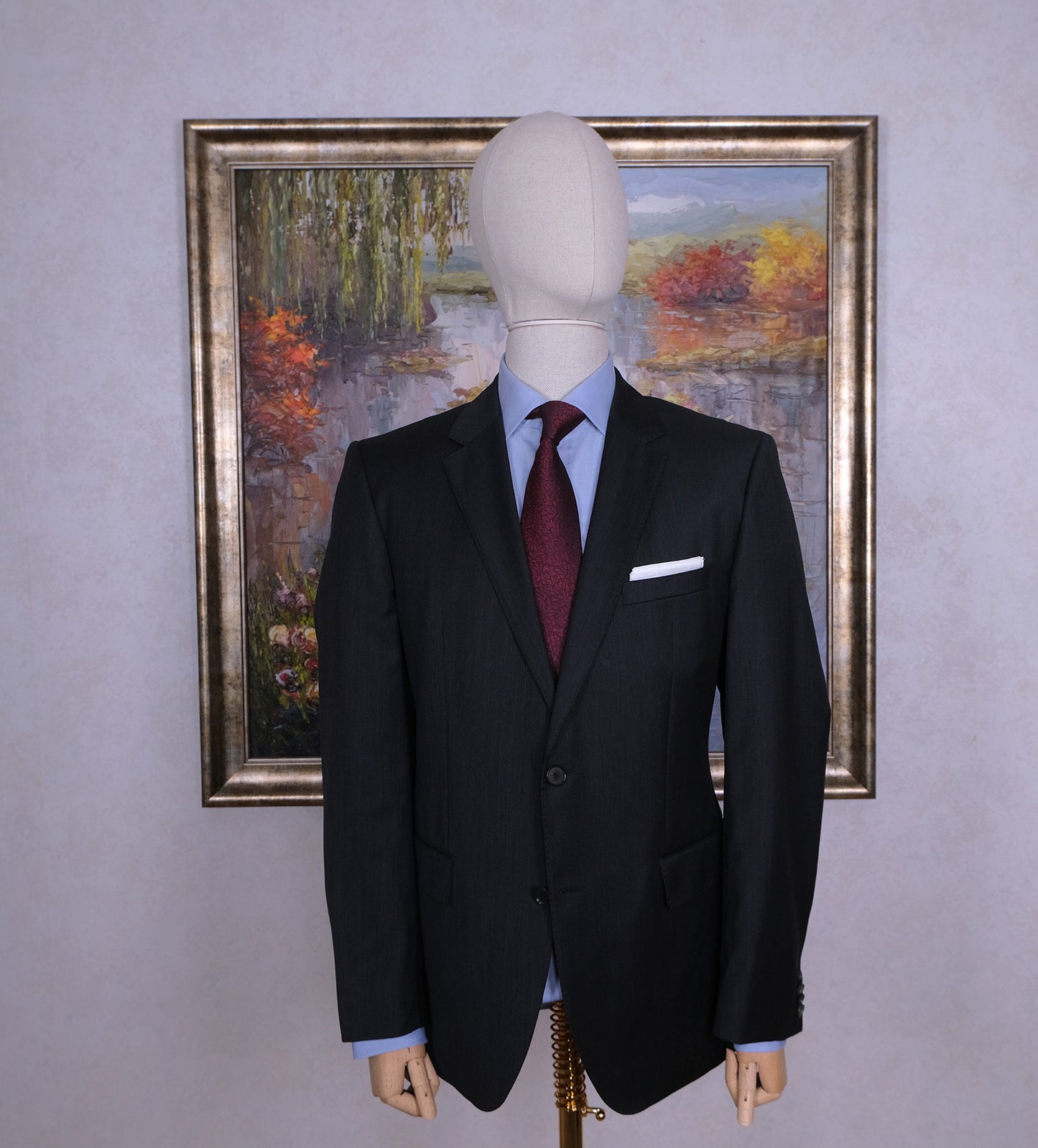 Hugo Boss, tumma puku, koko 52, musta-harmaa
