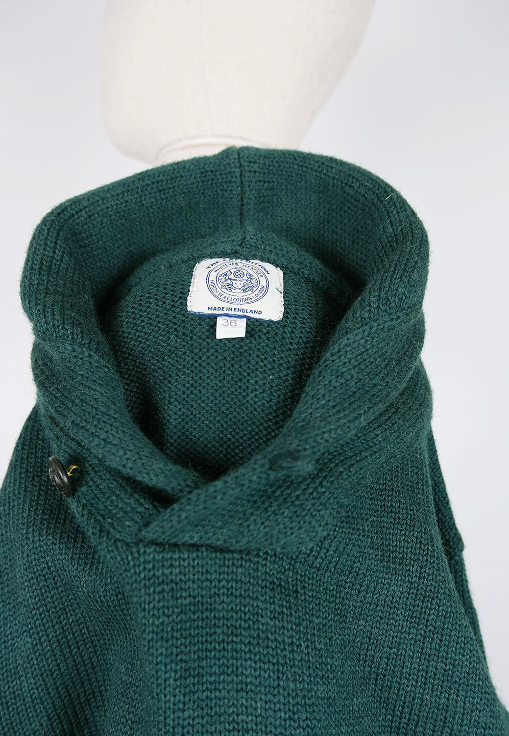 North Sea Clothing, bottle green shawl collar jumper, size XS