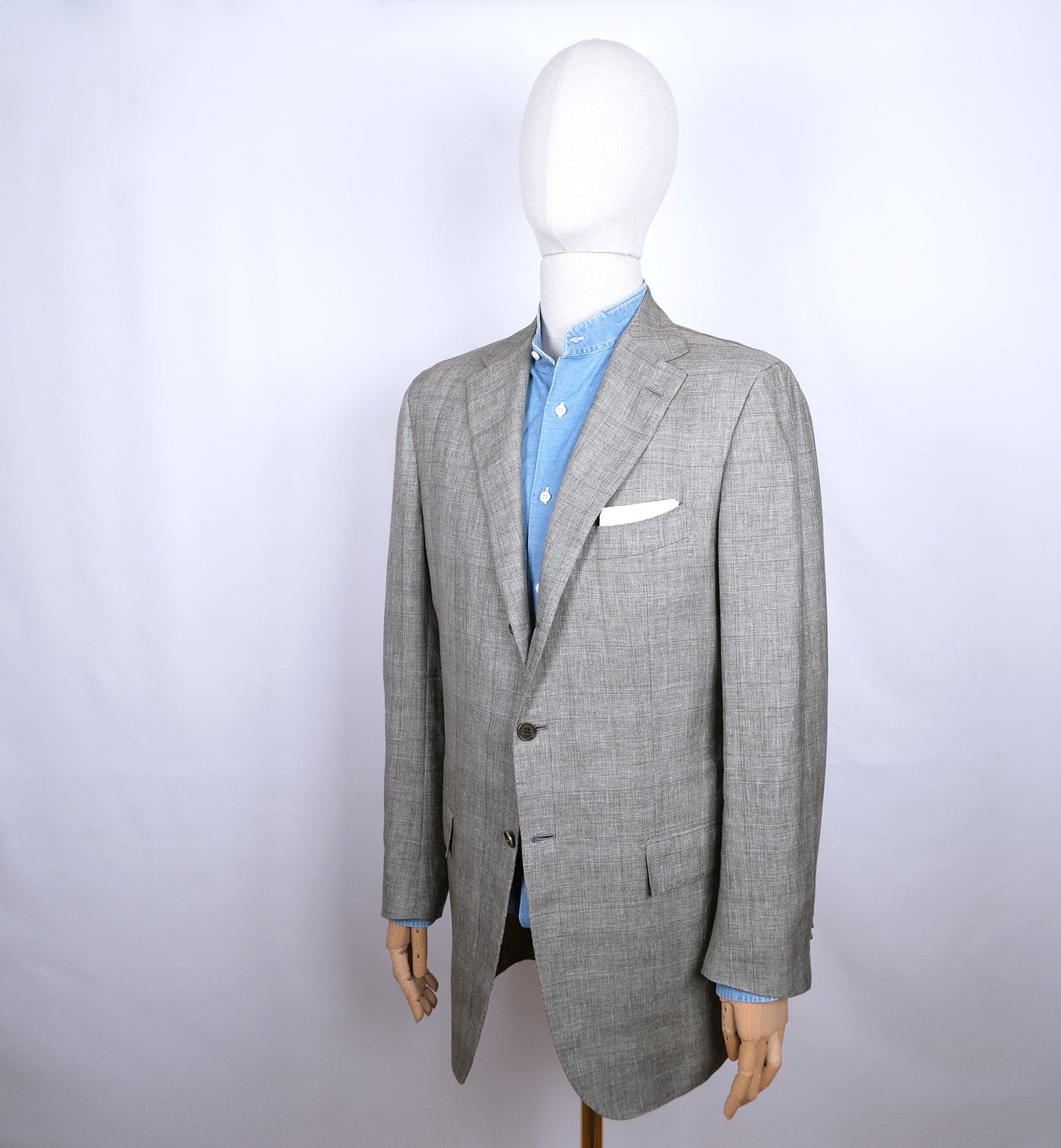 Kiton, harmaa käsintehty irtotakki, koko 50/52, villa-silkki-pellava