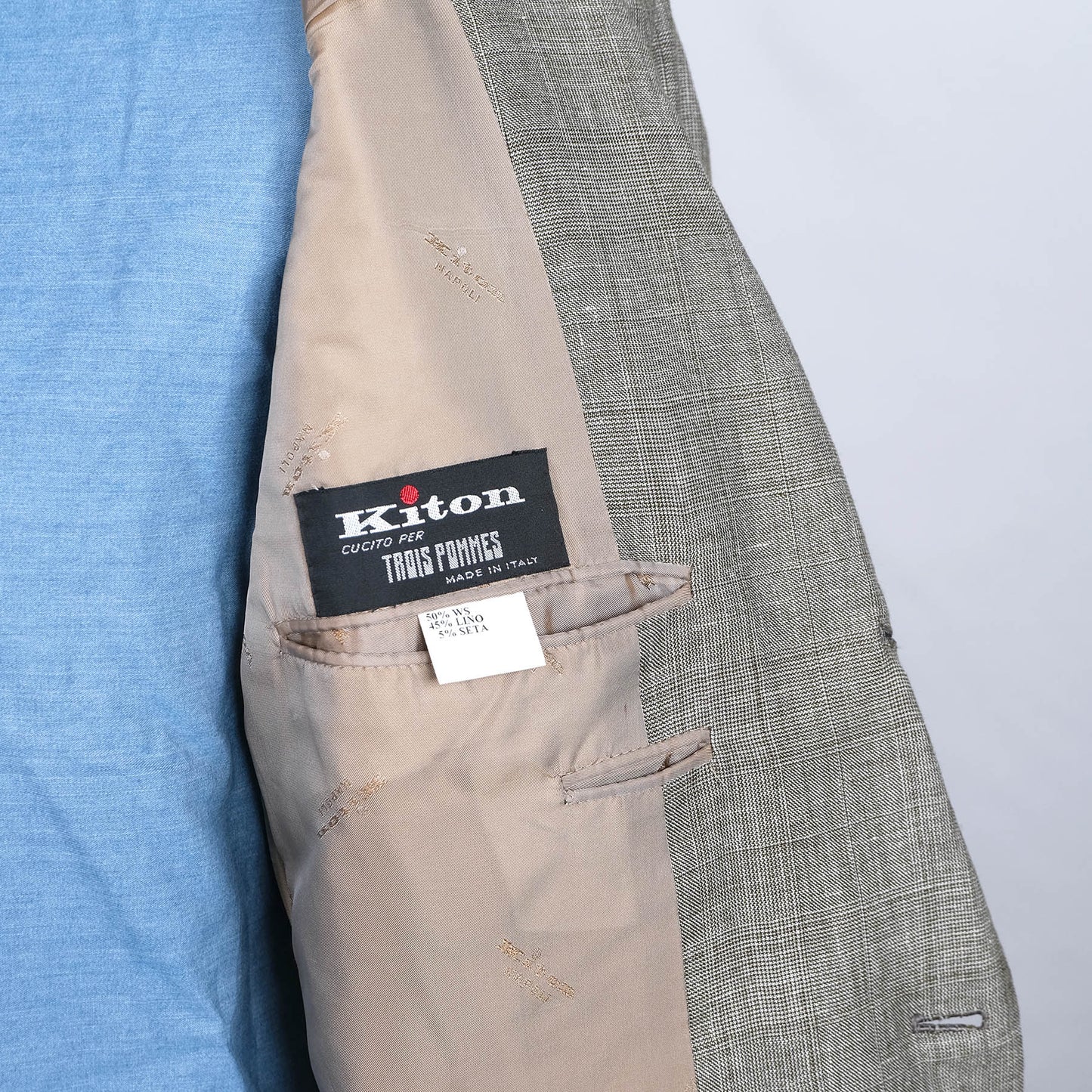 Kiton, harmaa käsintehty irtotakki, koko 50/52, villa-silkki-pellava